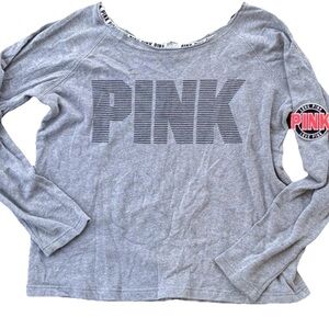 Pink Victoria’s Secret Y2K Cropped Spellout Patch Scoop Neck Sweat Shirt SZ.M